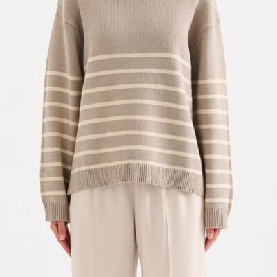 Nude Lucy Womens Venus Turtleneck Knit Cotton Blend Jumper Stripes Size XS Ribbed Collar Cuff And Hem