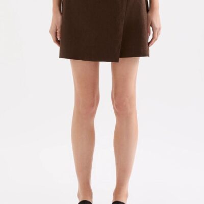 Nude Lucy Womens Thilda Linen Skirt Linen Brown Size XXL High Waisted Mini Skirt Mock Wrap Detail Fully Lined