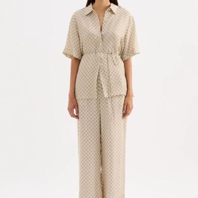 Nude Lucy Womens Cosmos Cupro Oversized Shirt Xl Premium Cupro Cosmos Print Shell Buttons Rouleau Waist Tie