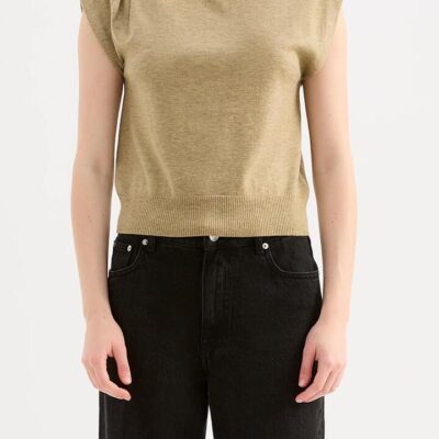 Nude Lucy Elvio Womens Merino Blend Top Green Size L Lightweight Knit Raised Neckline Asymmetric Detail