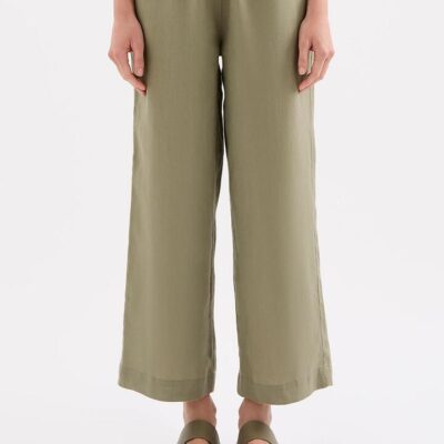 Nude Lucy Womens Lounge Linen Crop Pant Linen Green Size Xxs