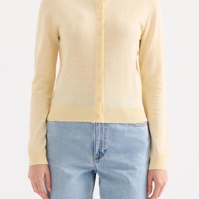 Nude Lucy Louie Linen Blend Cardigan Linen Yellow Womens L Lightweight Knit Relaxed Crew Neck Soft Rib