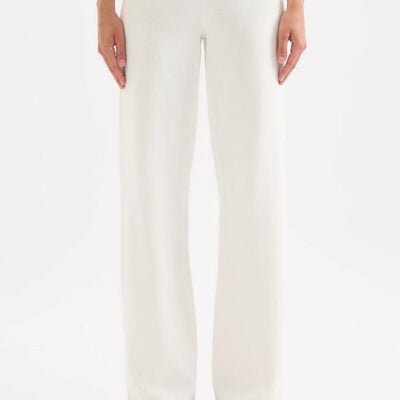Nude Lucy Nude Lucy Womens Landa Knit Pant Cotton White Size XS Relaxed Wide Leg Roll Hem