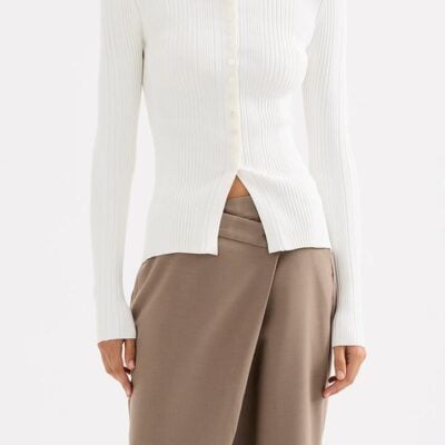 Nude Lucy NiLS Womens Aylin Knit LS Top White Size L Viscose Blend Irregular Rib Pattern Fitted Long Sleeve Top