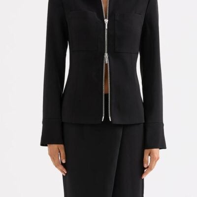 Nude Lucy NiLS Womens Isra Jacket Black Size L Premium Tailoring Fabrication Fitted Jacket Exposed Zipper