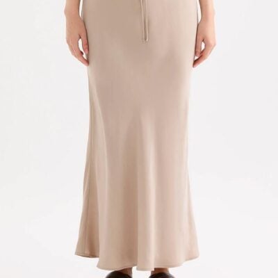 Nude Lucy Womens Nikkia Maxi Skirt Cupro Brown Bias Cut Elasticated Waistband Drawcord Size M