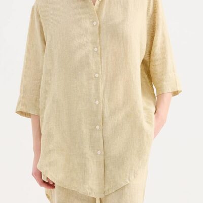 Nude Lucy Nude Lounge Womens Stripe Linen Longline Shirt Organic French Linen Relaxed Oversized S