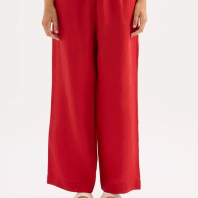 Nude Lucy Nude Lounge Womens Linen Crop Pant Red S Casual Wide Leg Elasticated Waistband Side Pockets