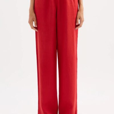 Nude Lucy Womens Lounge Linen Pant 100% French Organic Linen Casual Wide Leg Full Length Elasticated Waistband Red Size S
