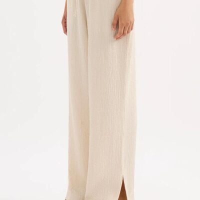 Nude Lucy Womens Palma Pant Cream Lightweight Textured Full Length Relaxed Wide Leg Drawcord Size XXS