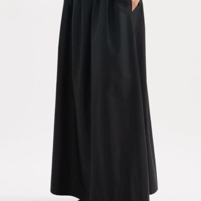 Nude Lucy Briony Cotton Maxi Skirt Black Size S Full Length Gathered Skirt Elastic Waist Pockets