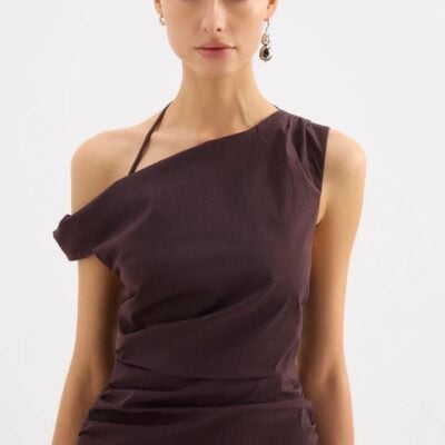 Nude Lucy NiLS By NUDELUCY Womens Raina Off Shoulder Maxi Dress Premium Cotton Blend Textured Fabric Brown Size L
