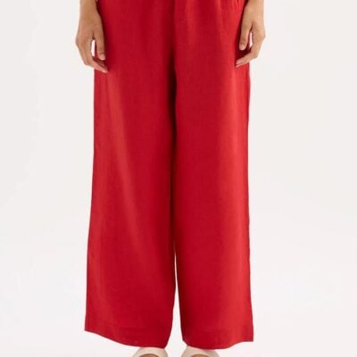 Nude Lucy Nude Lounge Womens Linen Crop Pant Red L Casual Wide Leg Elasticated Waistband Side Pockets