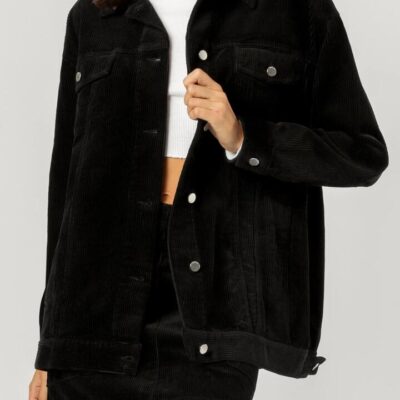Nude Lucy Womens Corduroy Longline Trucker Jacket Cotton Black Size M