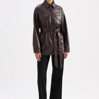 Nude Lucy Womens Camille Vegan Leather Overshirt Brown Size Xxs
