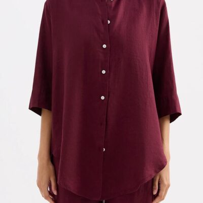 Nude Lucy Womens Lounge Linen Longline Shirt Linen Red Size Xxs