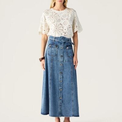 MOS The Label Aveline Denim Midi Skirt | MOS The Label