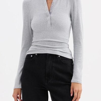 Nude Lucy Womens Binx Ls Top Cotton Grey Size Xxs
