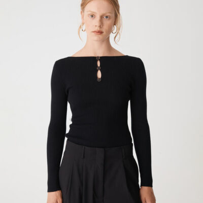 FORCAST Logan Button Keyhole Rib Knit
