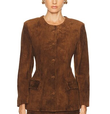 AEXAE Leather Suede Padded Contour Blazer in Suede Honey Brown