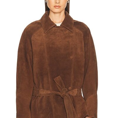 AEXAE Leather Suede Belted Jacket