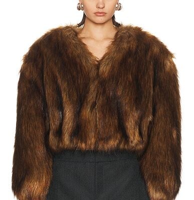 Alexander Wang Faux Fur Cropped Jacket in Chesnut