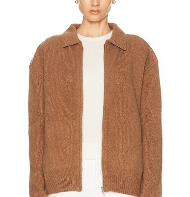 Aya Muse for FWRD Knit Zip Up Jacket With Collar