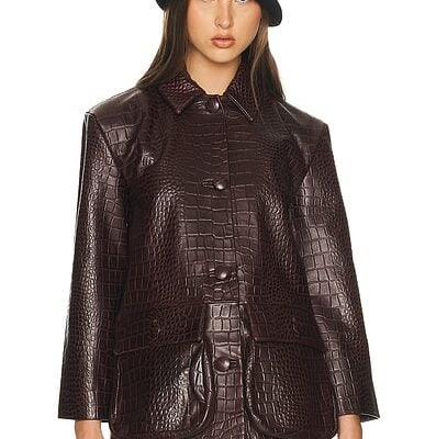 Helsa Schoolyard Jacket in Leather With Croc Emboss