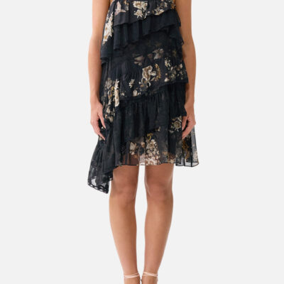 Camilla Asymmetric Spliced Lace Mini Dress Flamenco Folklore