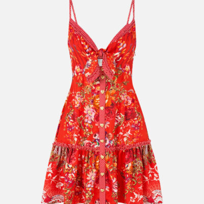Camilla Tie Front Short Dress With Hem Ruffle Olé Olé