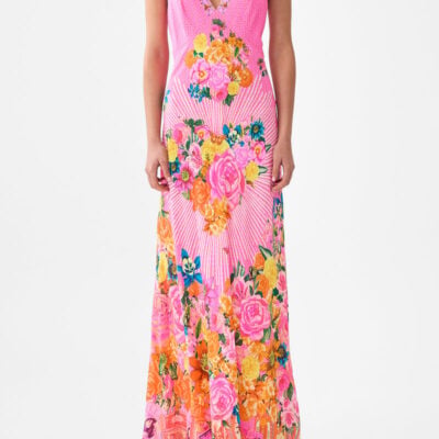 Camilla V-Neck Full Length Bias Slip Dress Illustration Nation