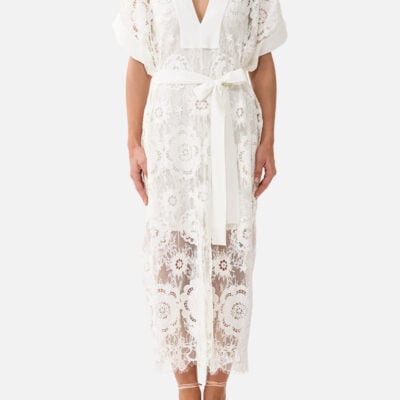 Camilla V Neck Kaftan With Tie Waist Cream Lace I Left My Heart In Granada