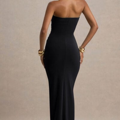 Club L London Ali Black Sweetheart Ruched Wrap Maxi Dress