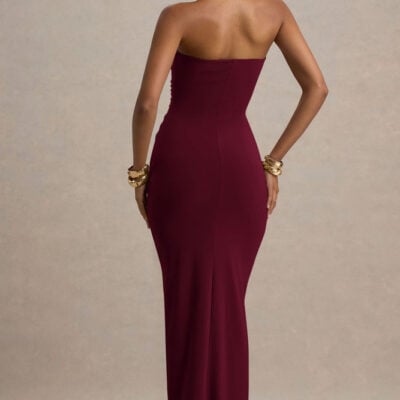 Club L London Ali Burgundy Sweetheart Ruched Wrap Maxi Dress