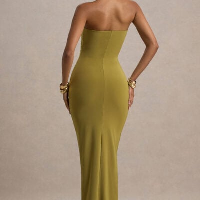 Club L London Ali Olive Sweetheart Ruched Wrap Maxi Dress