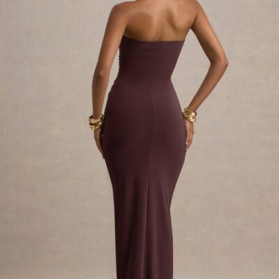 Club L London Ali Warm Brown Sweetheart Ruched Wrap Maxi Dress