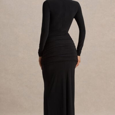 Club L London Alula Black High-Neck Maxi Dress With Twist Detail