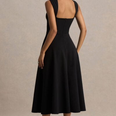 Club L London Andromeda Black Sweetheart-Neck Midi Dress