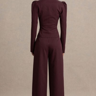 Club L London Asteria Burgundy Pinstripe Wide-Leg Trousers