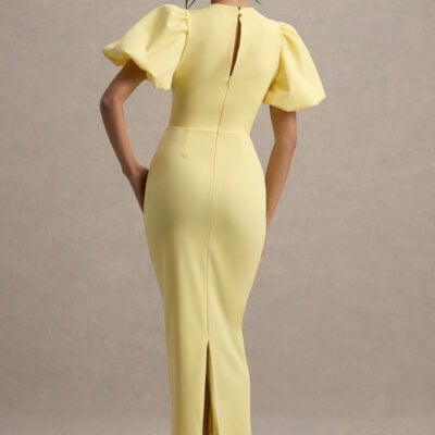 Club L London Dakota Lemon Puff-Sleeve Midi Dress