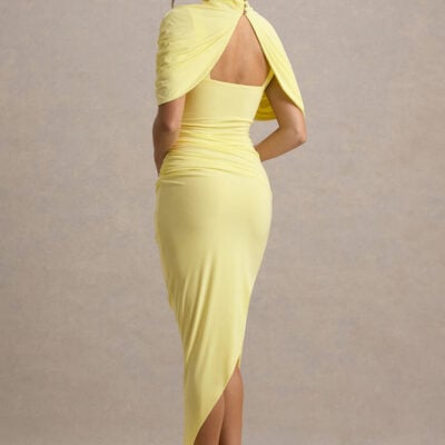 Club L London Enchant Lemon Asymmetric Twisted Cape Midi Dress
