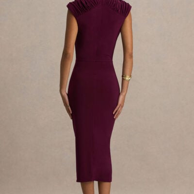 Club L London Hermia Burgundy High-Neck Midi Dress