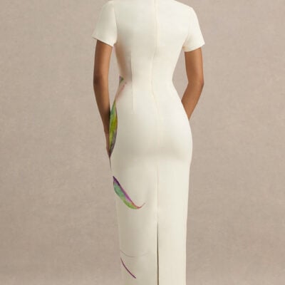 Club L London Hessie White Lily Print High-Neck Maxi Dress