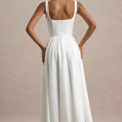 Club L London Parina White Strappy Volume-Hem Midi Dress
