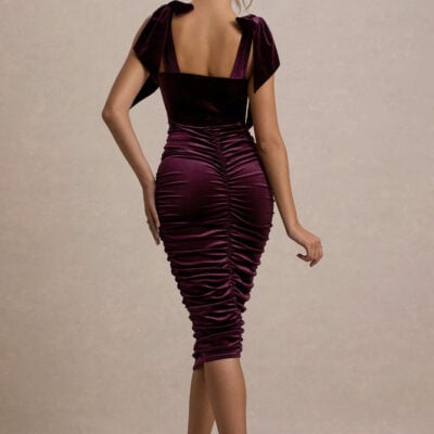 Club L London Tarna Port Velvet Midi Dress With Bow Straps