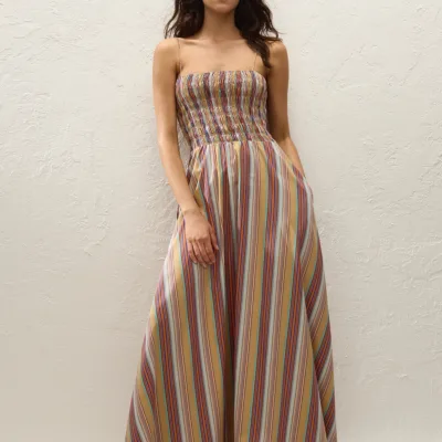 Faithfull The Brand Anniken Maxi Dress Agua Stripe Mustard