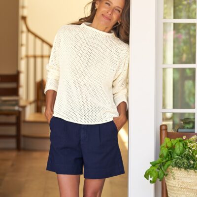 Frank & Eileen Rolled Funnel Neck Sweater in Pure Italian Cotton