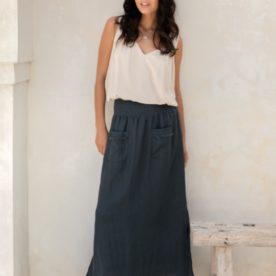 Nomad The Label Aurora French Linen Skirt Charcoal