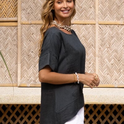 Nomad The Label Costa French Linen and Cotton Top Charcoal