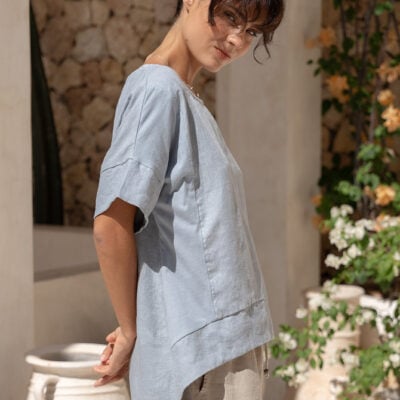 Nomad The Label Costa French Linen and Cotton Top Slate Blue